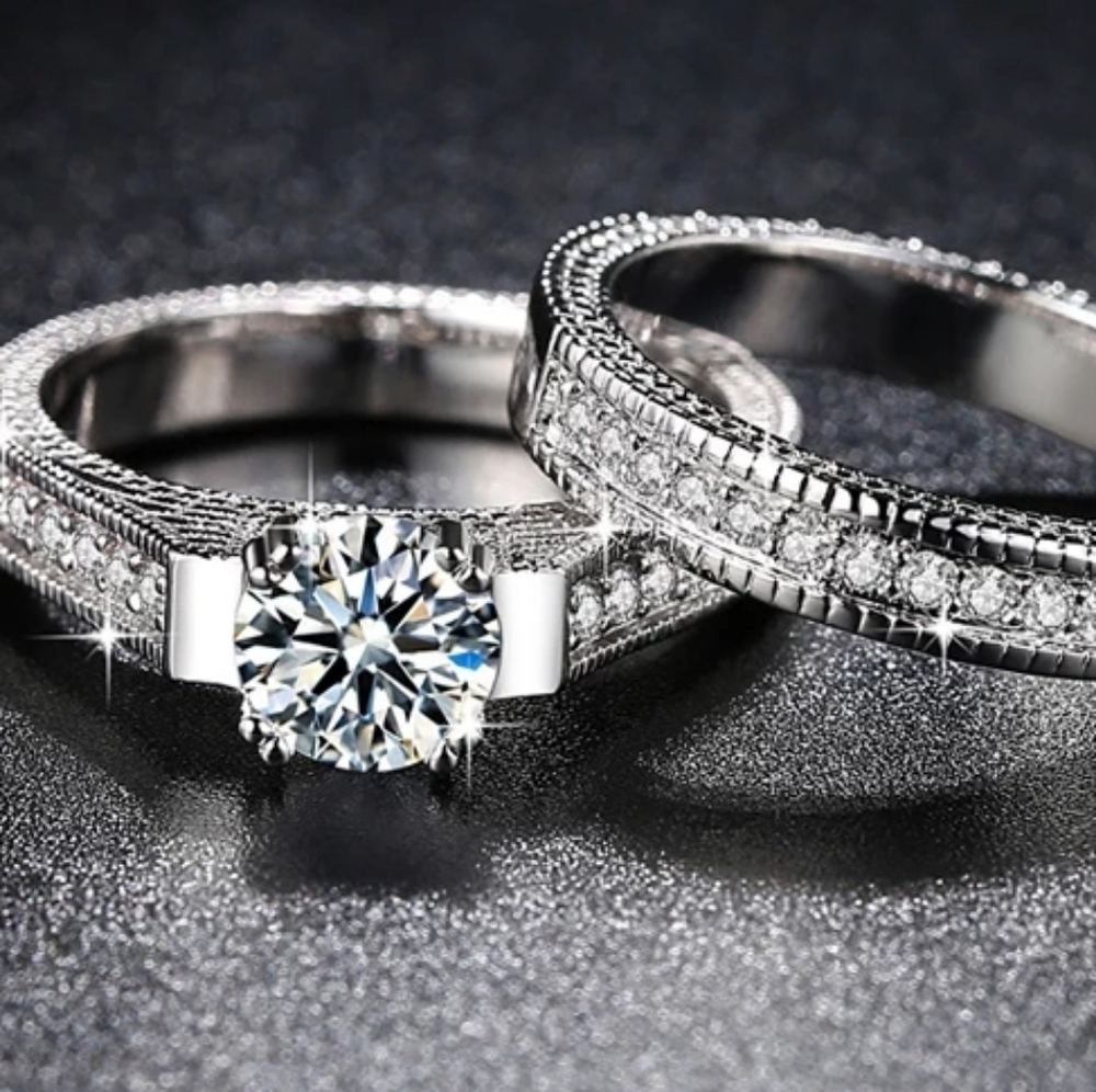 NEW 2pc Set 2 Carat‎ Solitaire Diamond Engagement Wedding